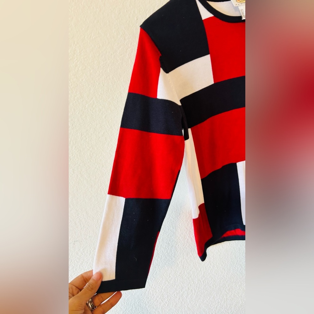 Talbots 3/4 Sleeve Red, White,‎ Blue Color Block Sweater SZ M - Picture 2 of 7